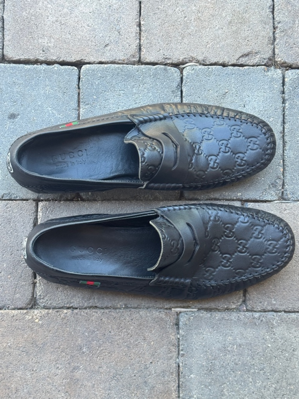 Gucci Black Embossed GG Leather Penny Loafers - Picture 9 of 10